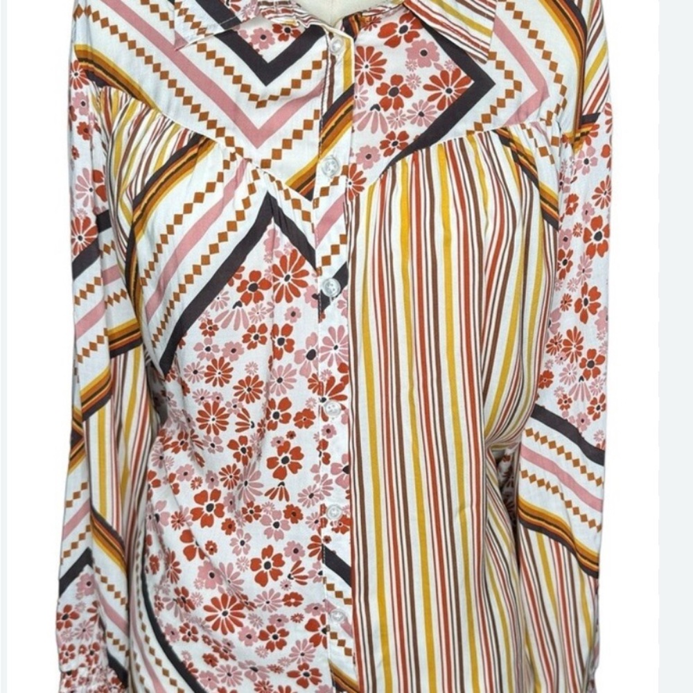 Cato XL Soft Rayon Long Sleeved Blouse Multicolored Multiple Patterns Career